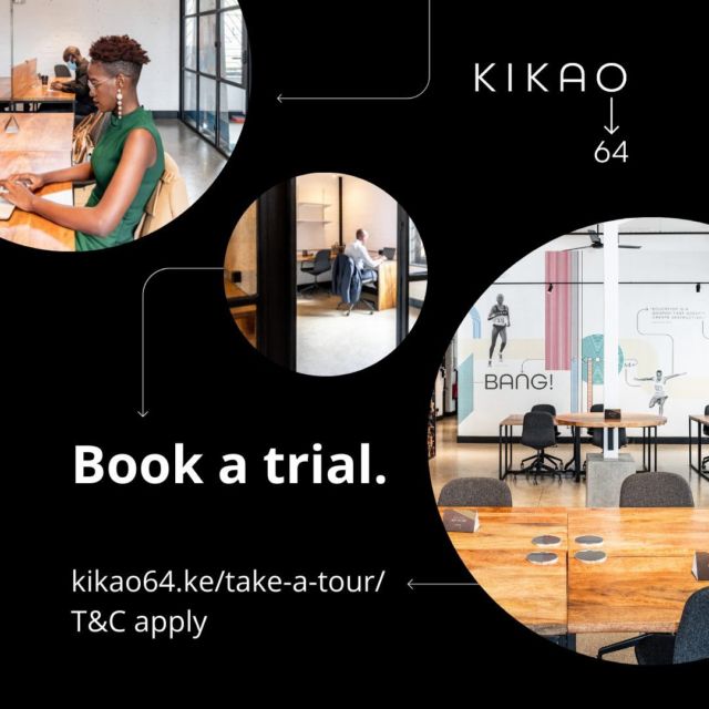 Book a Kikao64 trial and get a day pass to cowork with fellow professionals, freelancers, creatives, artists, entrepreneurs, students, and more. See link in bio for details. 
#Kikao64 #Workspace #Coworking #Trial #Flexibleworkspace