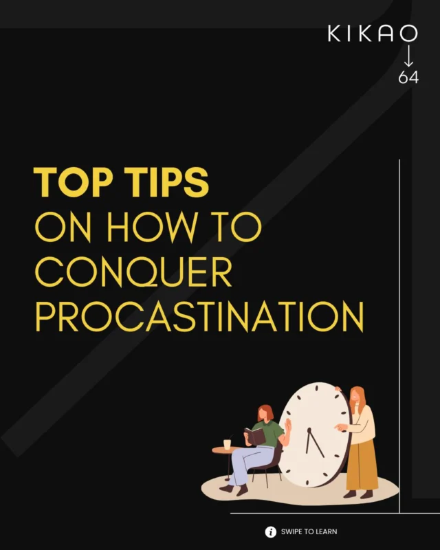 Procrastination happens, but it doesn’t have to hold you back. Swipe through for simple, effective ways to stay focused and productive at Kikao64.  #ProductivityTips #Kikao64 #CoworkingKenya