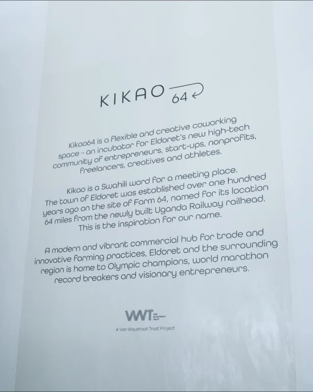 Every name has a story. Every space has a soul. 💛

From Farm 64 to Eldoret's most exciting coworking hub, this is where history meets the future. Welcome to Kikao64. 

Work, Connect and Achieve.